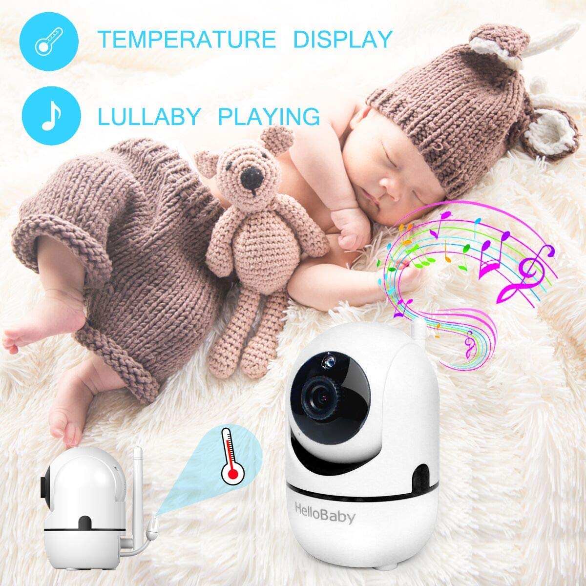 HelloBaby Baby Monitor with Remote Pan-Tilt-Zoom Camera and 3.2'' LCD Screen, Infrared Night Vision (Black)