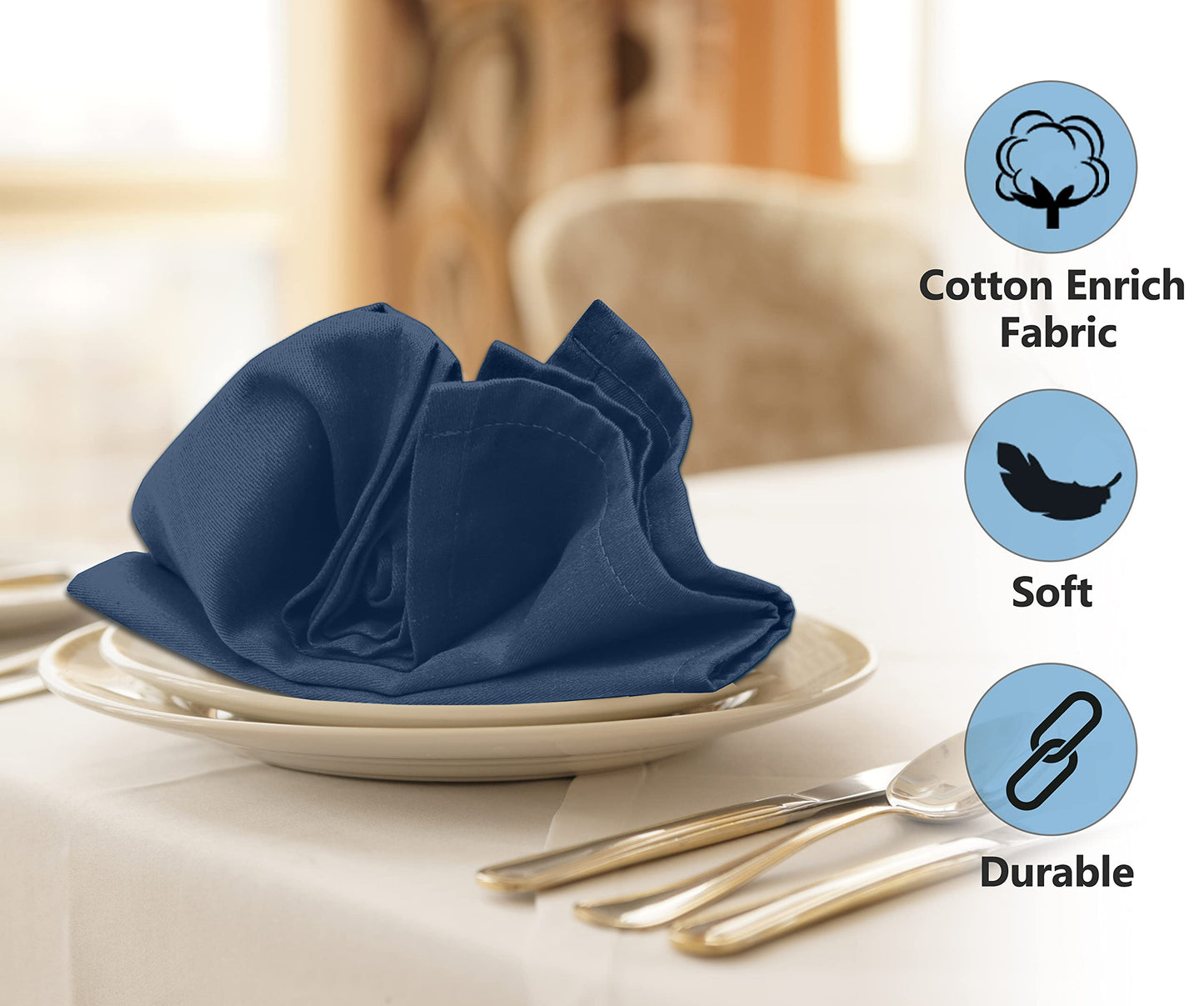 Ruvanti Cloth Napkins Set of 12, 18x18 Inches Napkins Cloth Washable, Soft, Durable, Absorbent, Cotton Blend. Table Dinner Napkins Cloth for Hotel, Lunch, Restaurant, Weddings, Parties - Navy Blue