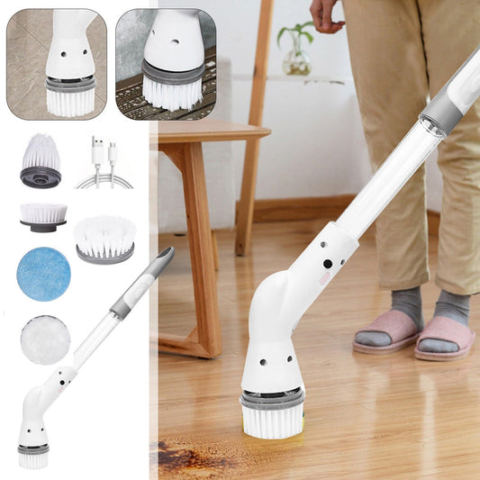 Multi-purpose Electric Scrubbers, High Speeds Scrubbers with 5 Replaceable Brush Heads and Adjust Extension Handle,Power Cleaning Brush for Bathroom Floor Bathtub, Sink, Toilet,White