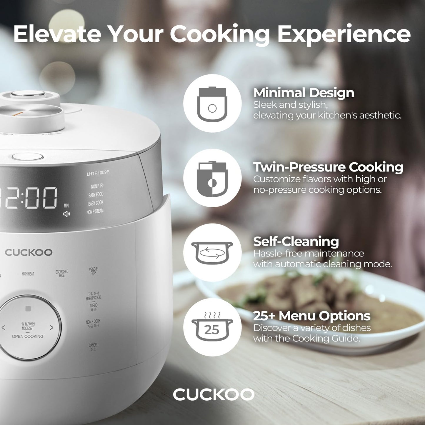 CUCKOO CRP-LHTR0609FW 6-Cup (Uncooked) / 12-Cup (Cooked) Induction Heating Twin Pressure Rice Cooker with Nonstick Inner Pot, 16 Menu Modes, 3 Voice Guide, Auto Clean (White)