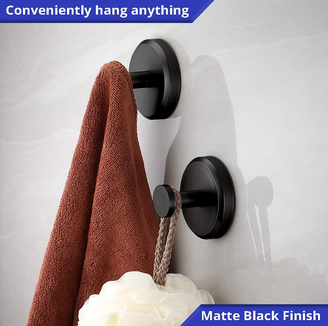 HOME SO Suction Cup Hooks for Shower, Bathroom, Kitchen, Glass Door, Mirror, Tile – Loofah, Towel, Coat, Bath Robe Hook Holder for Hanging up to 15 lbs – Waterproof, Dark, Matte Black (2-Pack)