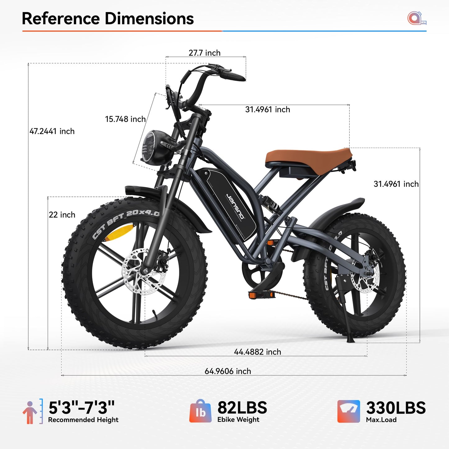 JANSNO Electric Bike 20" x 4.0 Electric Bike for Adults with 750W Brushless Motor, 48V 14Ah Removable Battery, 7-Speed Transmission UL Certified