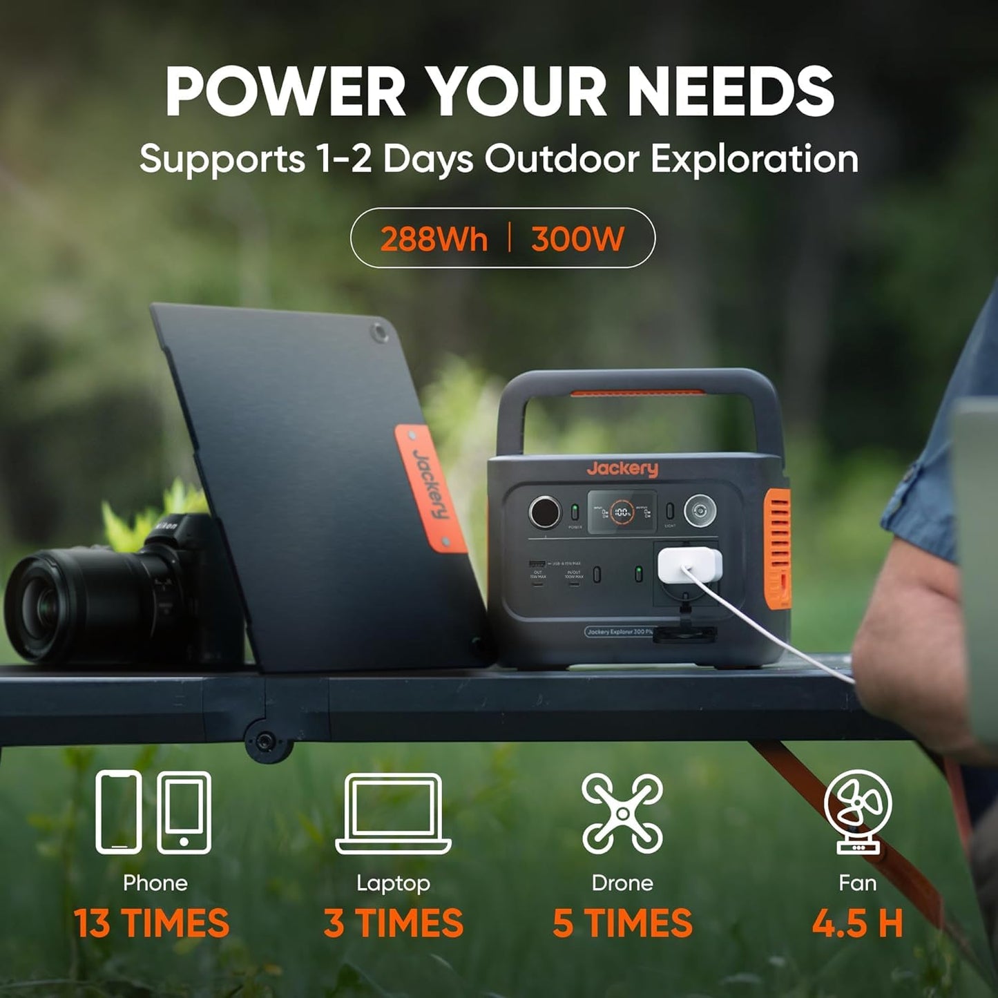 Jackery Solar Generator 300 Plus Portable Power Station with 40W Book-sized Solar Panel, 288Wh Backup LiFePO4 Battery, 300W AC Outlet, Only 5KG for RV, Outdoors, Camping, Traveling, and Emergencies