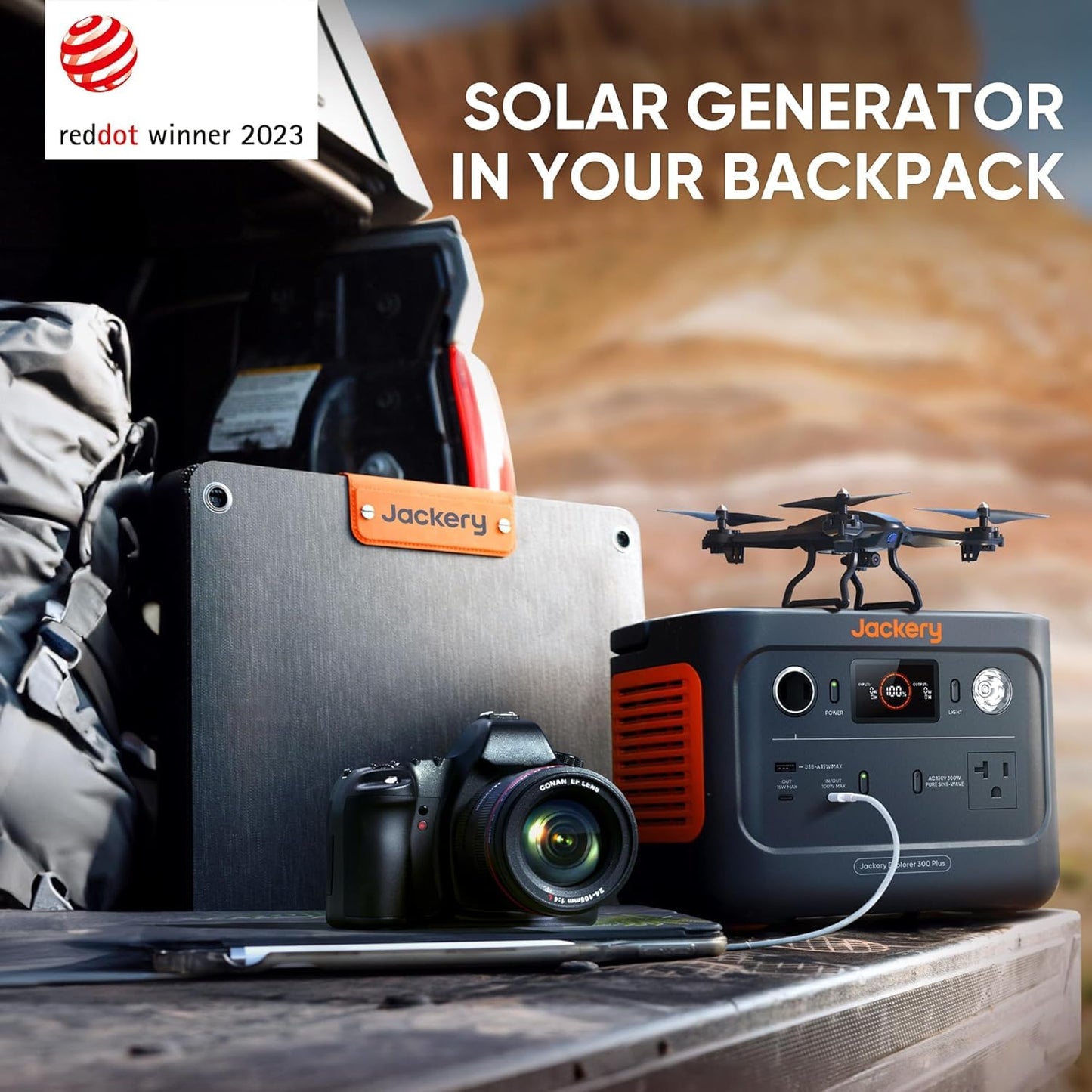 Jackery Solar Generator 300 Plus Portable Power Station with 40W Book-sized Solar Panel, 288Wh Backup LiFePO4 Battery, 300W AC Outlet, Only 5KG for RV, Outdoors, Camping, Traveling, and Emergencies