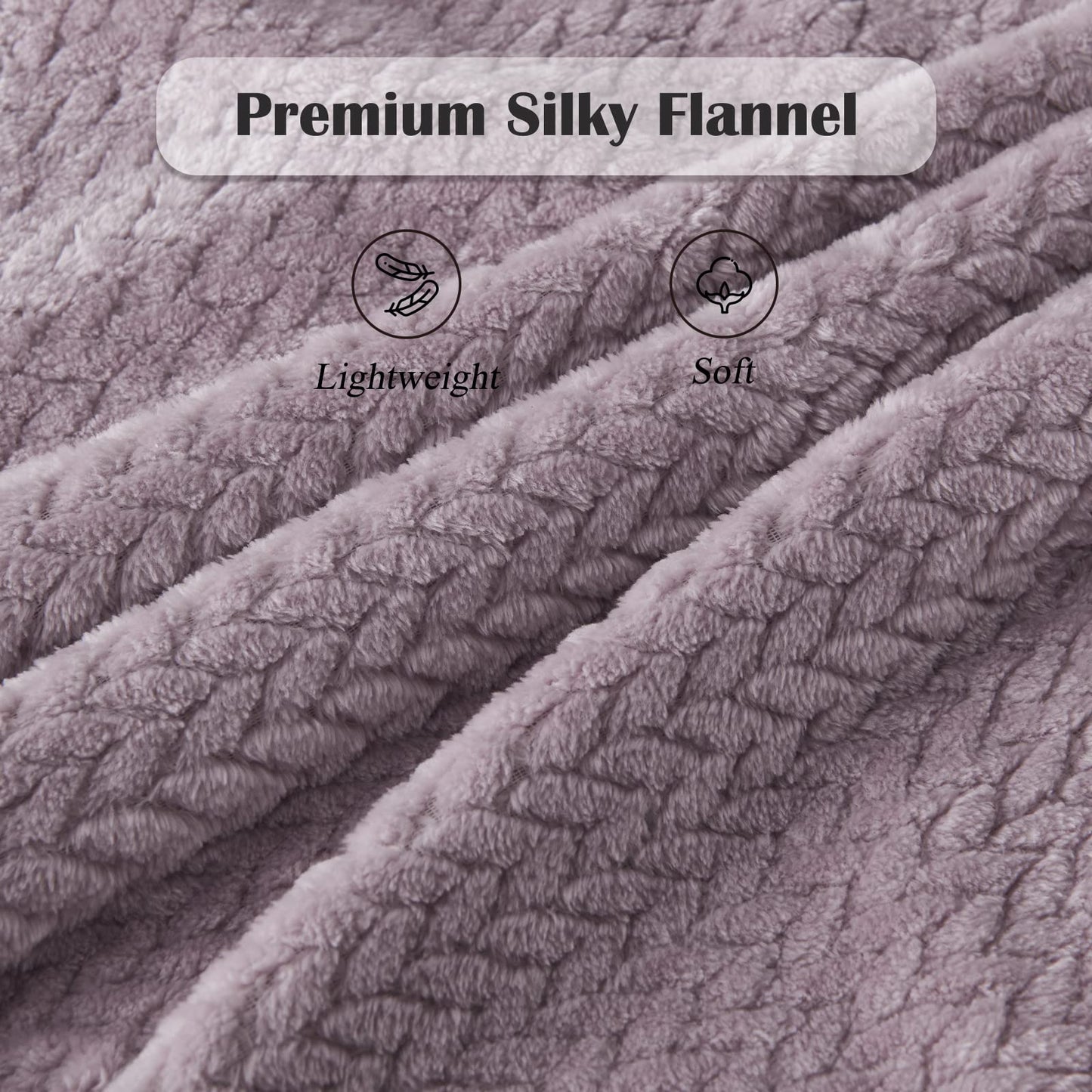 NEWCOSPLAY Super Soft Throw Blanket Light Purple Premium Silky Flannel Fleece Leaves Pattern Lightweight Bed Blanket All Season Use (Light Purple, Throw(50"x60"))