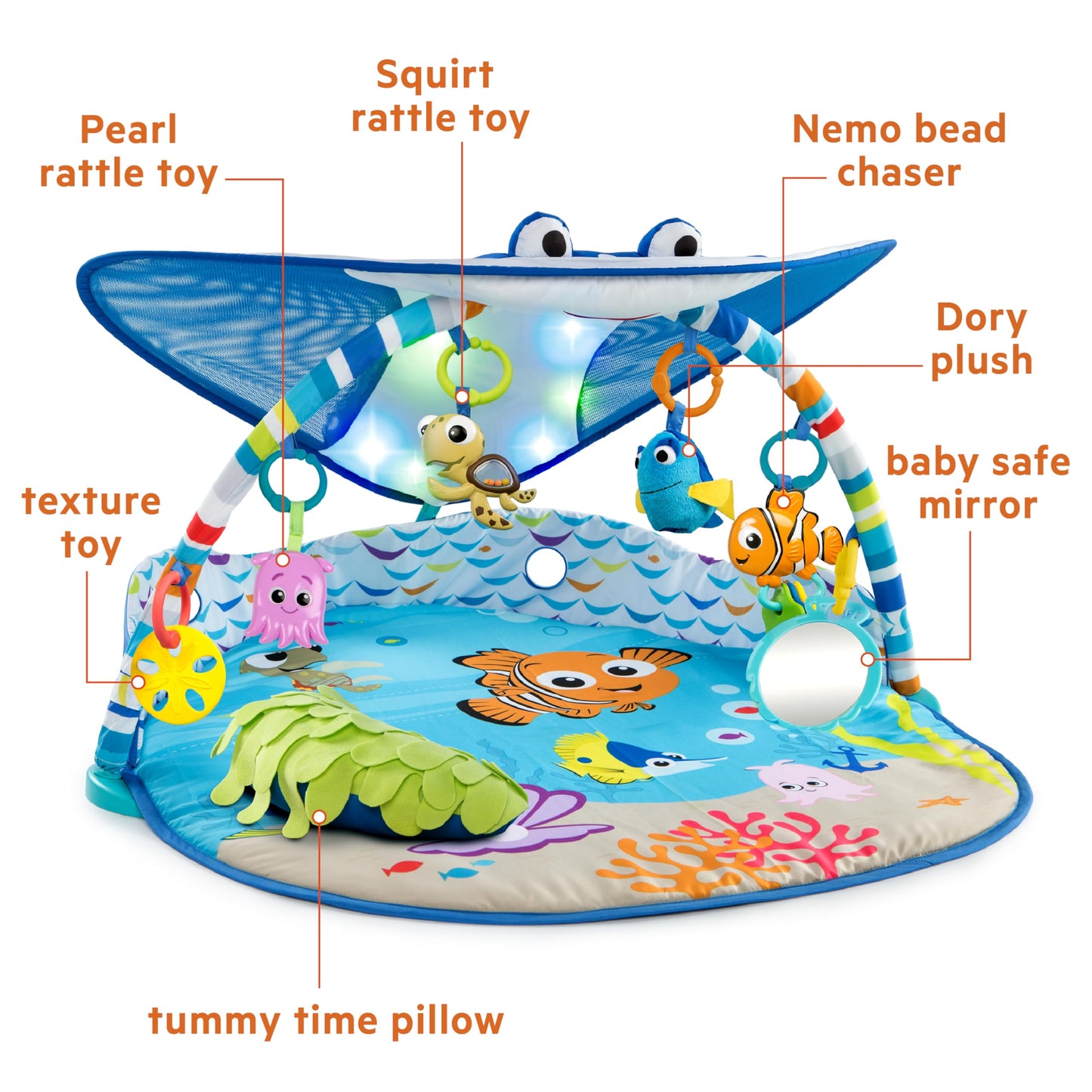 Bright Starts Disney Baby Finding Nemo Mr. Ray Ocean Lights & Music Gym, Ages Newborn +