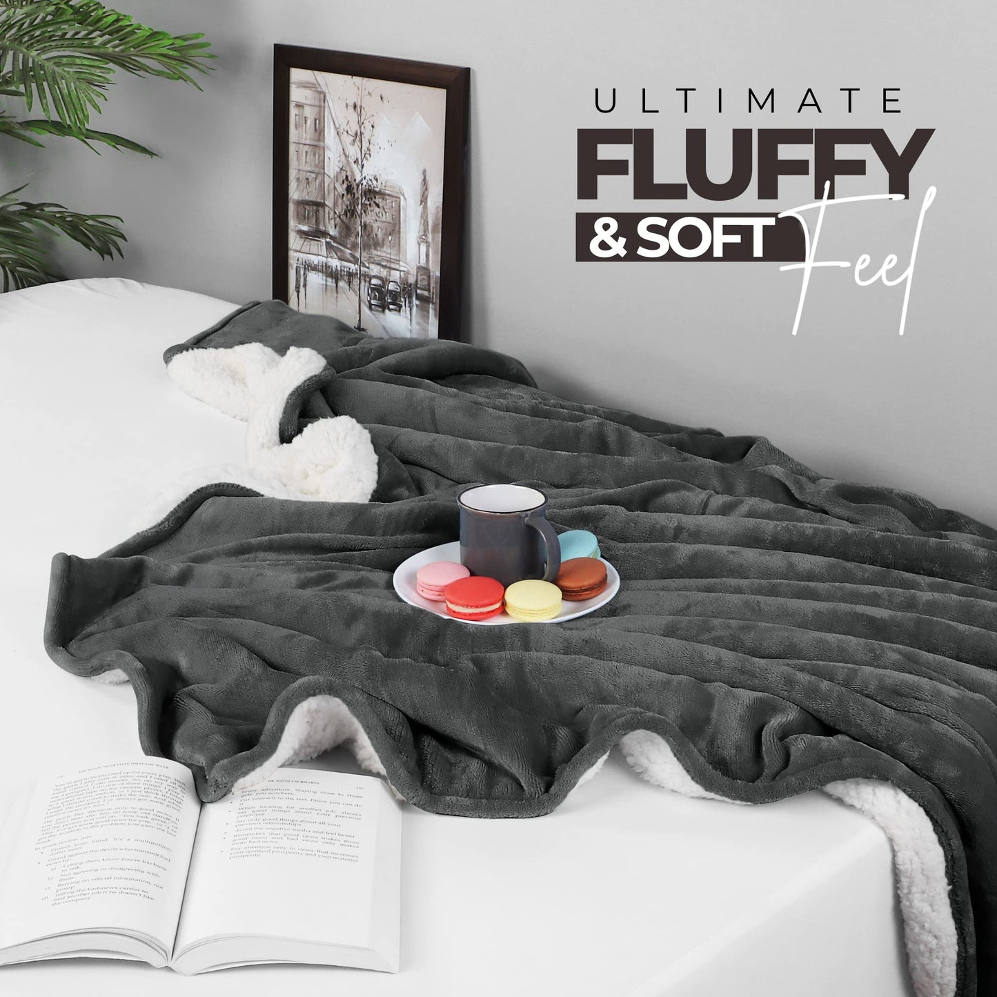 Utopia Bedding Sherpa Blanket Queen Size [Grey, 90x90 Inches] - 480GSM Thick Warm Plush Fleece Reversible Blanket for Bed, Sofa, Couch, Camping and Travel