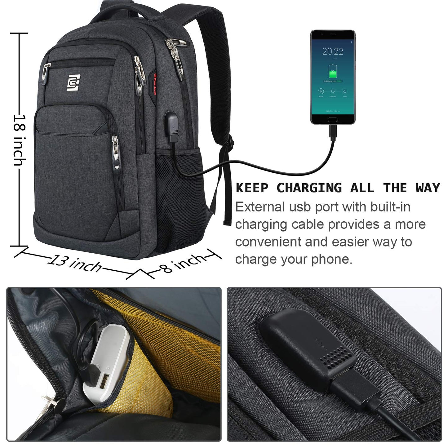 Laptop Backpack,Business Travel Anti Theft Slim Durable Laptops Backpack with USB Charging Port,Water Resistant College Computer Bag for Women & Men Fits 15.6 Inch Laptop and Notebook - Black