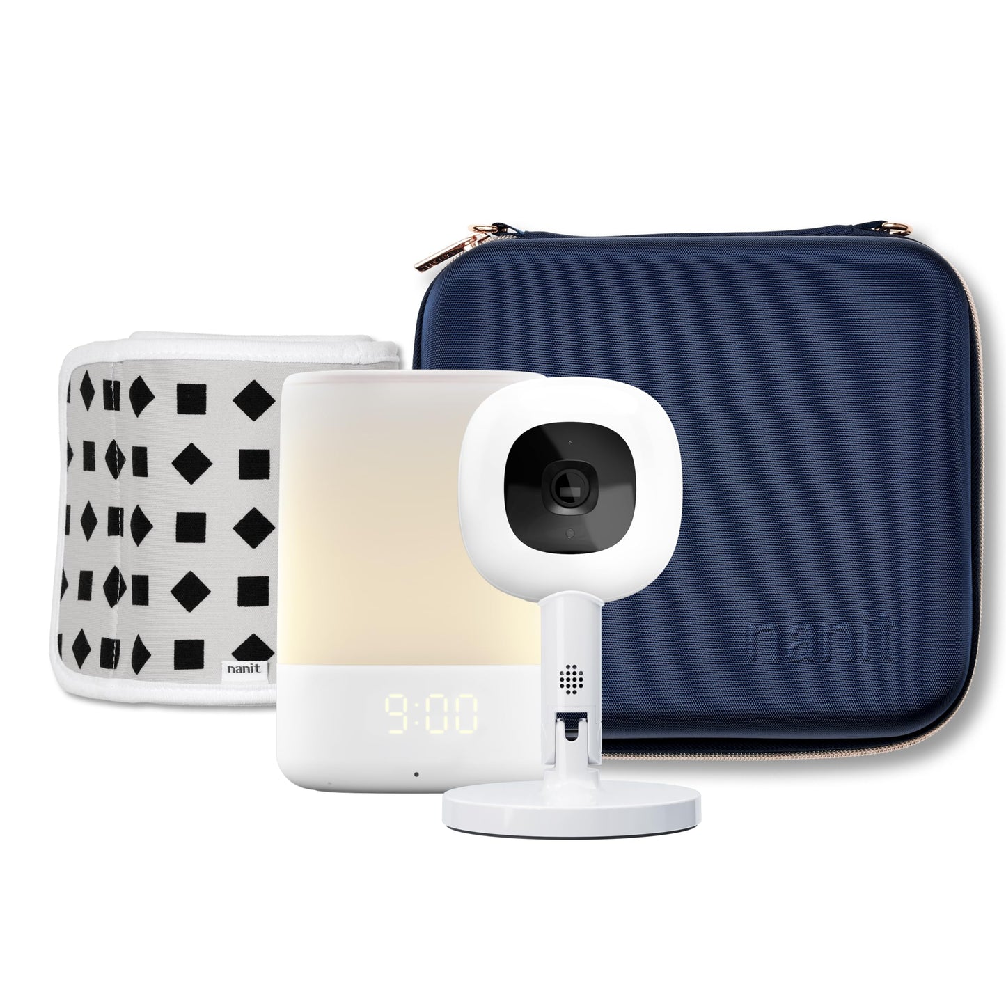 Nanit Travel Light Bundle: Nanit Pro Camera with Portable Flex Stand, Sound + Light Audio Monitor & Baby Night Light, and Travel Case - Blue Oxford Edition