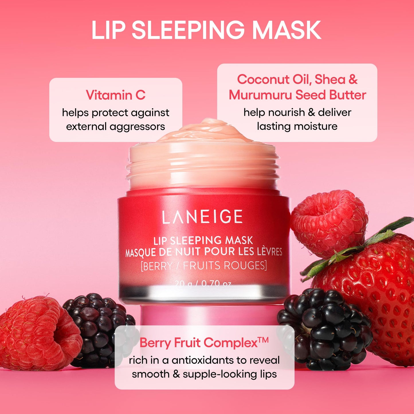 LANEIGE Lip Sleeping Mask Peppermint: Nourish, Hydrate, Vitamin C, Murumuru & Shea Butter, Antioxidants, Flaky, Dry Lips