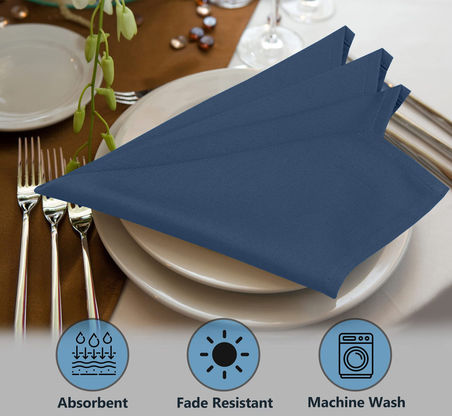 Ruvanti Cloth Napkins Set of 12, 18x18 Inches Napkins Cloth Washable, Soft, Durable, Absorbent, Cotton Blend. Table Dinner Napkins Cloth for Hotel, Lunch, Restaurant, Weddings, Parties - Navy Blue