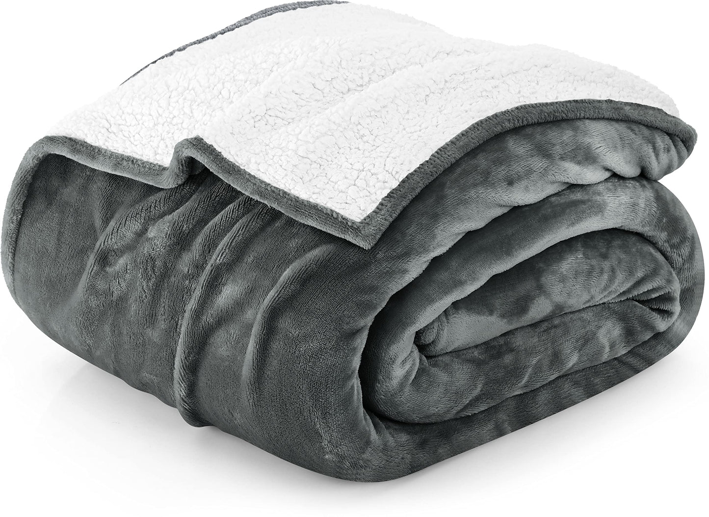 Utopia Bedding Sherpa Blanket Queen Size [Grey, 90x90 Inches] - 480GSM Thick Warm Plush Fleece Reversible Blanket for Bed, Sofa, Couch, Camping and Travel