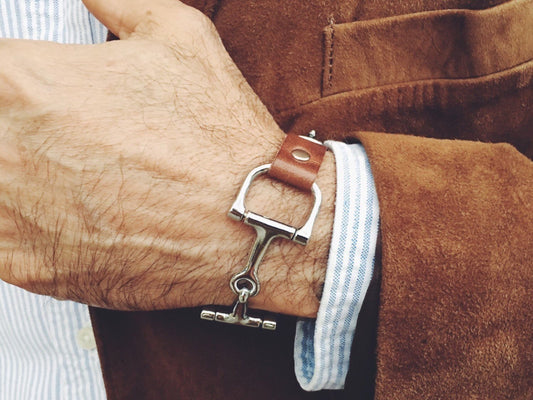 Leather Horse Bit Bracelet for Men B3973 | Ideana