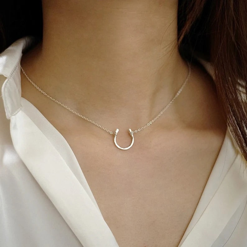 Large Horseshoe Necklace - Hammered in Sterling .925 Silver