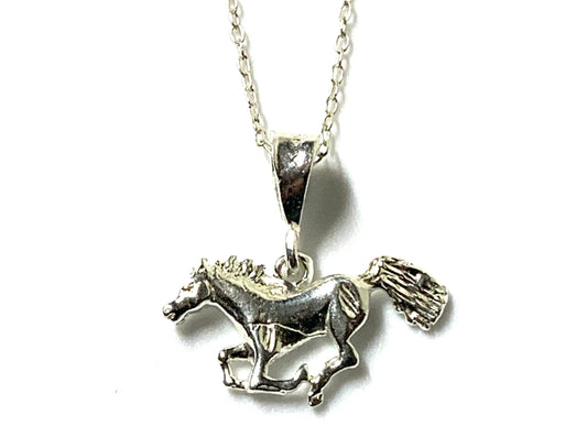 Running Horse Equine Pendant Necklace in Solid Sterling 925 Silver