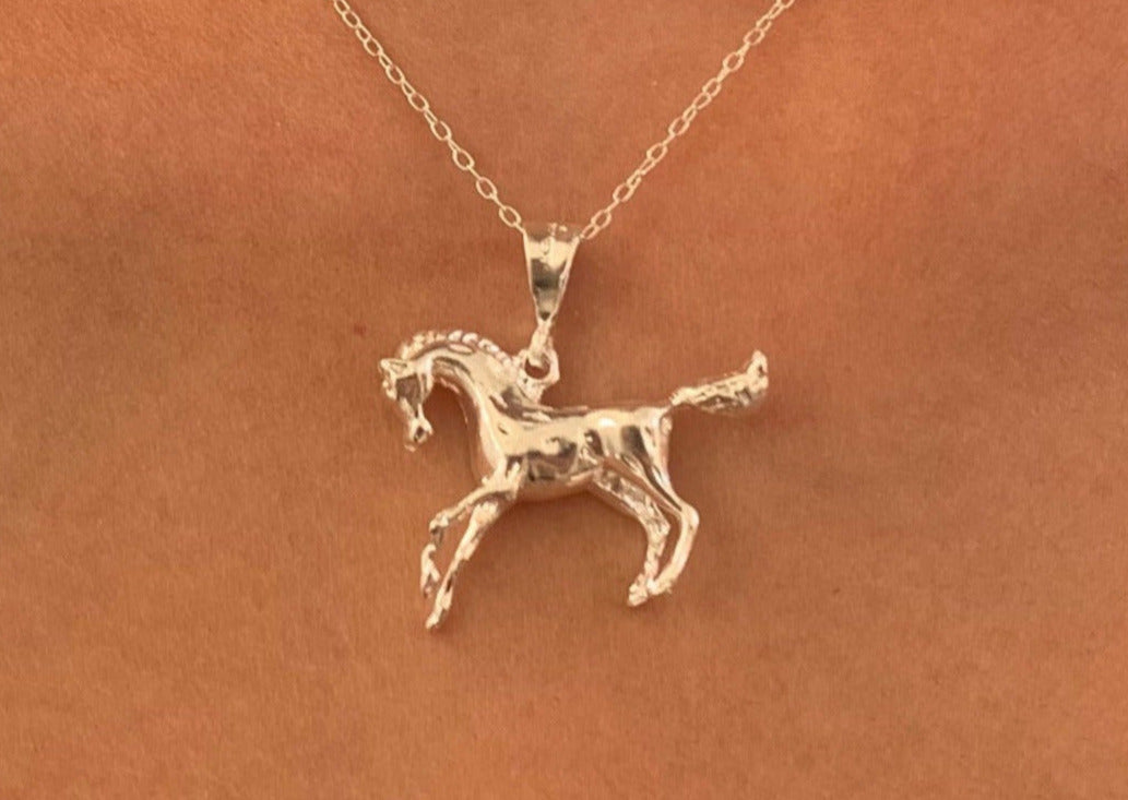 Horse Equine Pendant Necklace in Solid Sterling 925 Silver