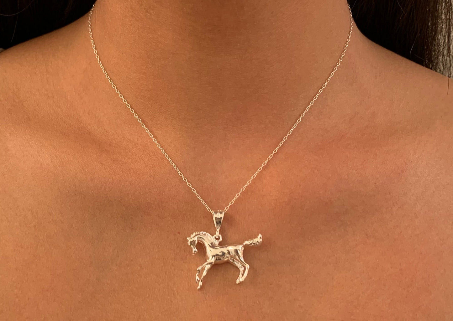 Horse Equine Pendant Necklace in Solid Sterling 925 Silver