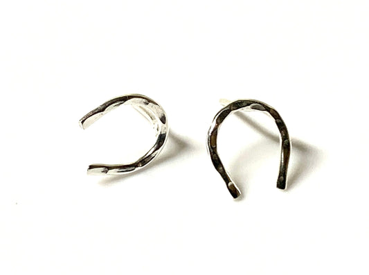 Horseshoe Stud Earrings - Hammered in Sterling .925 Silver